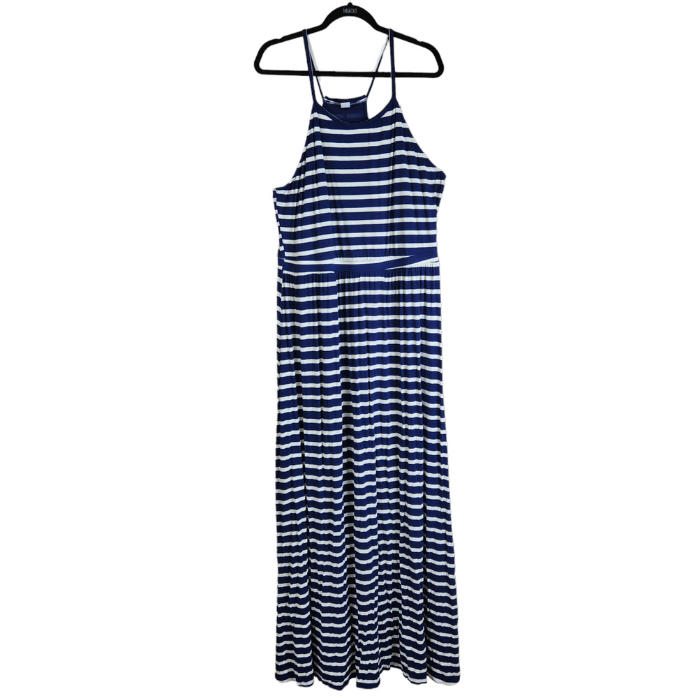 Old Navy Womens Long Maxi Dress XL Tall Navy Blue White Stripe Summer Sleeveless